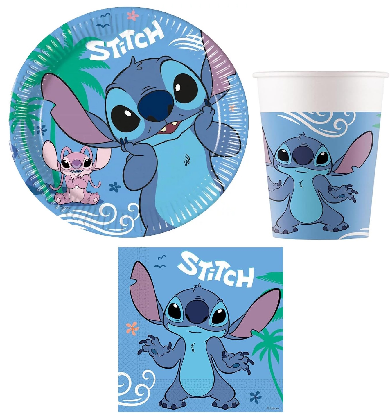 Stitch - 52-teiliges Party Geschirrset mit großen Tellern