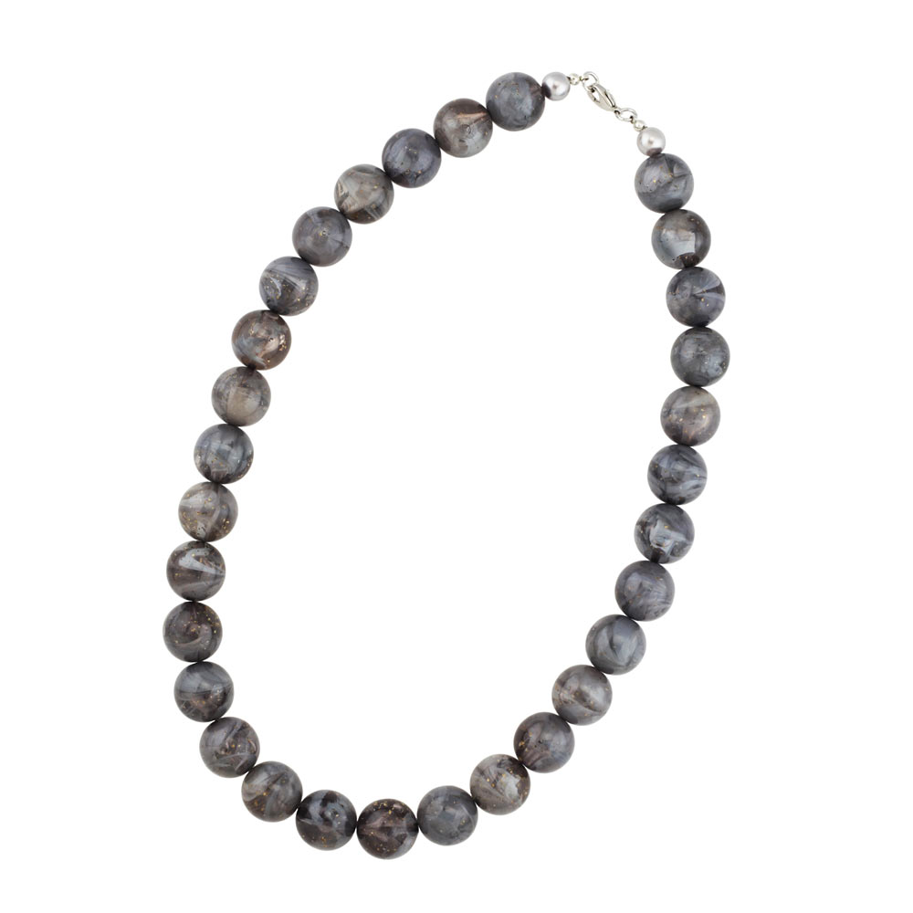 Kette 16mm Perlen grau-glitter 50cm (Länge 50cm)