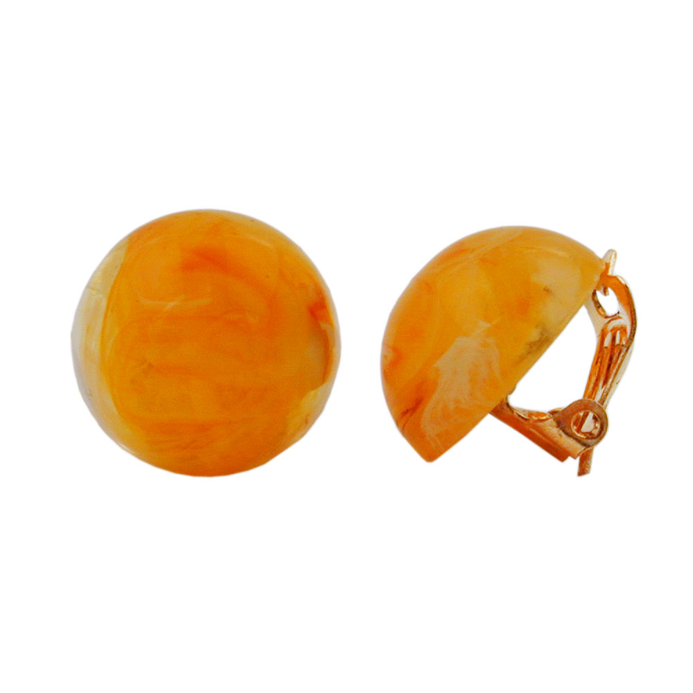 Clip Ohrring 17mm bernsteinfarben marmoriert Kunststoff-Bouton (orange - gelb)
