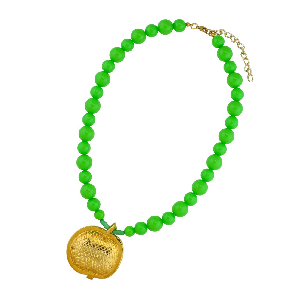 Kette 42x37mm Apfel vergoldet Perlen apfelgrün Kunststoff 42cm (Länge 42cm)