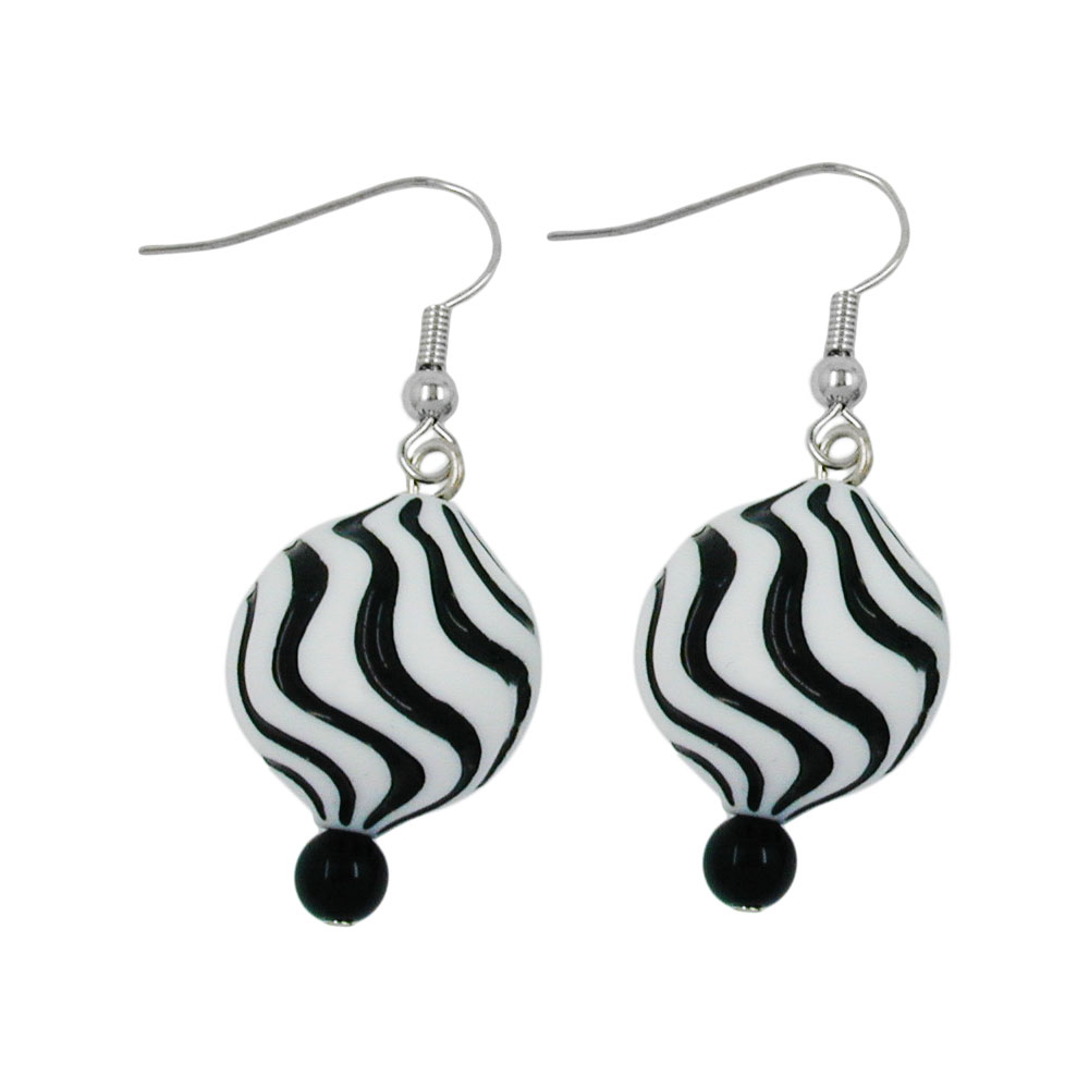 Ohrhaken Ohrhänger Ohrringe 42x17mm Wellenperle Kunststoff schwarz-weiß (schwarz - weiß)