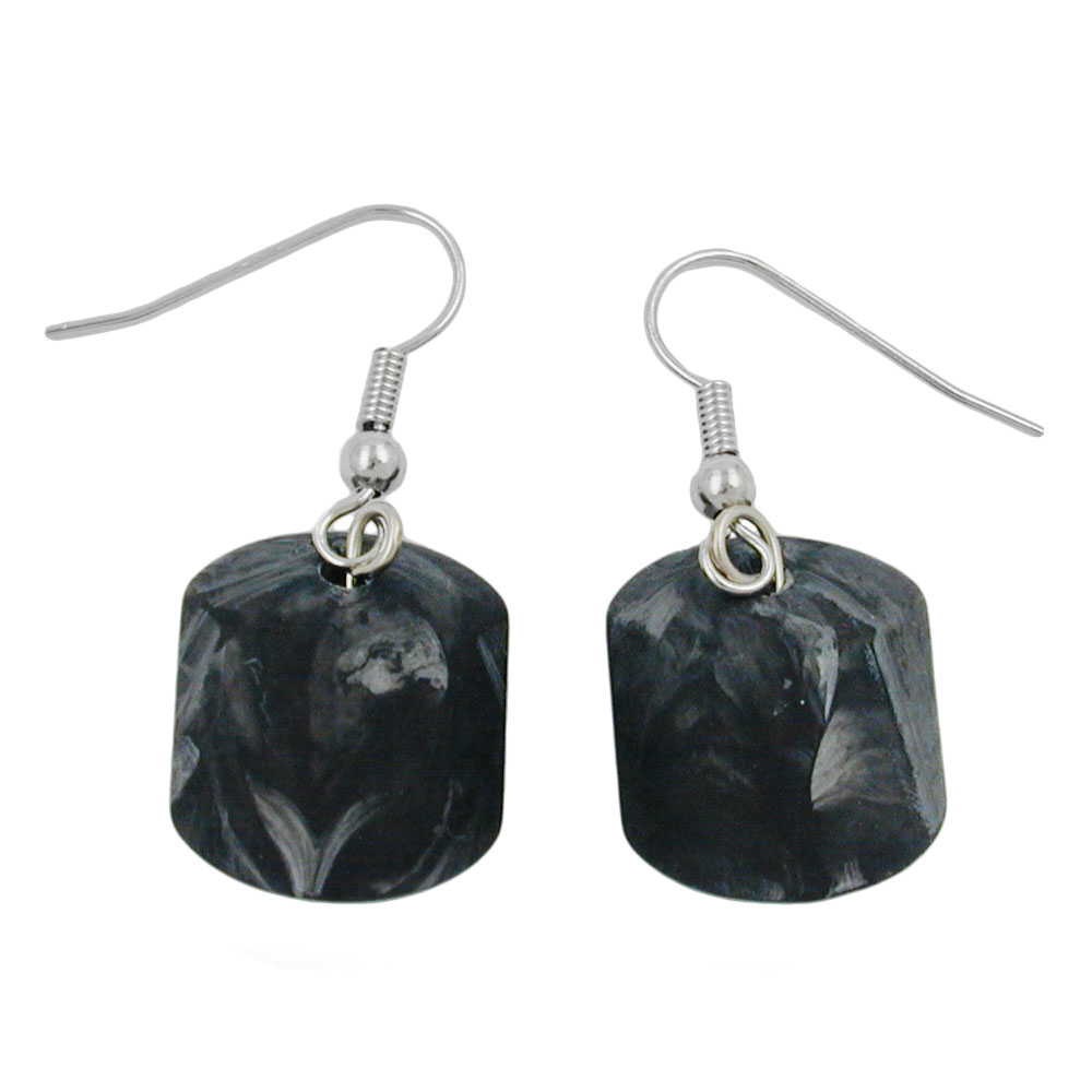 Ohrhaken Ohrhänger Ohrringe 37x15mm Schrägperle Kunststoff silbergrau-marmoriert (schwarz - grau)