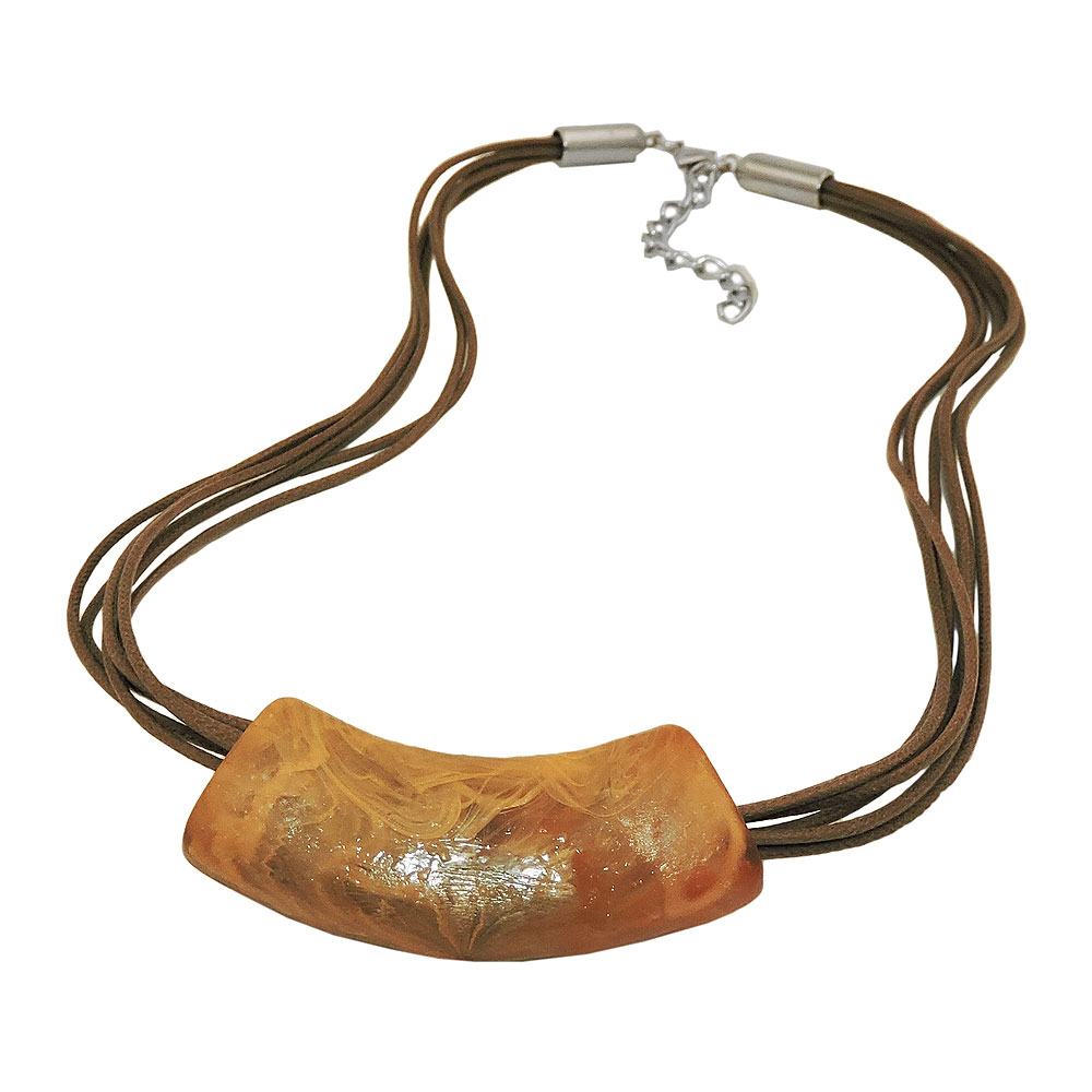 Kette 54x19mm Anhänger Rohr flach gebogen ocker-hellbraun-marmoriert glänzend Kunststoff 45cm (Länge 45cm, hellbraun)