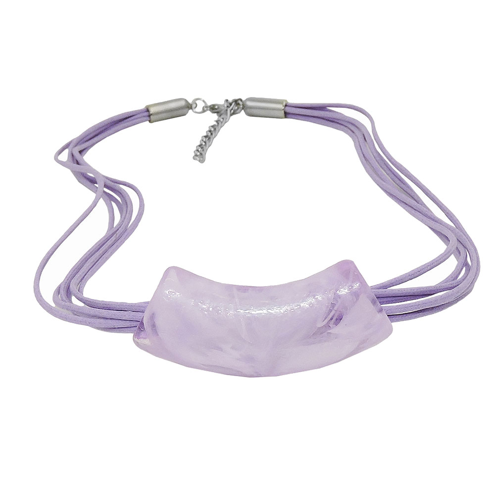 Kette 54x19mm Anhänger Rohr flach gebogen flieder-marmoriert glänzend Kunststoff 45cm (Länge 45cm, flieder - weiß)