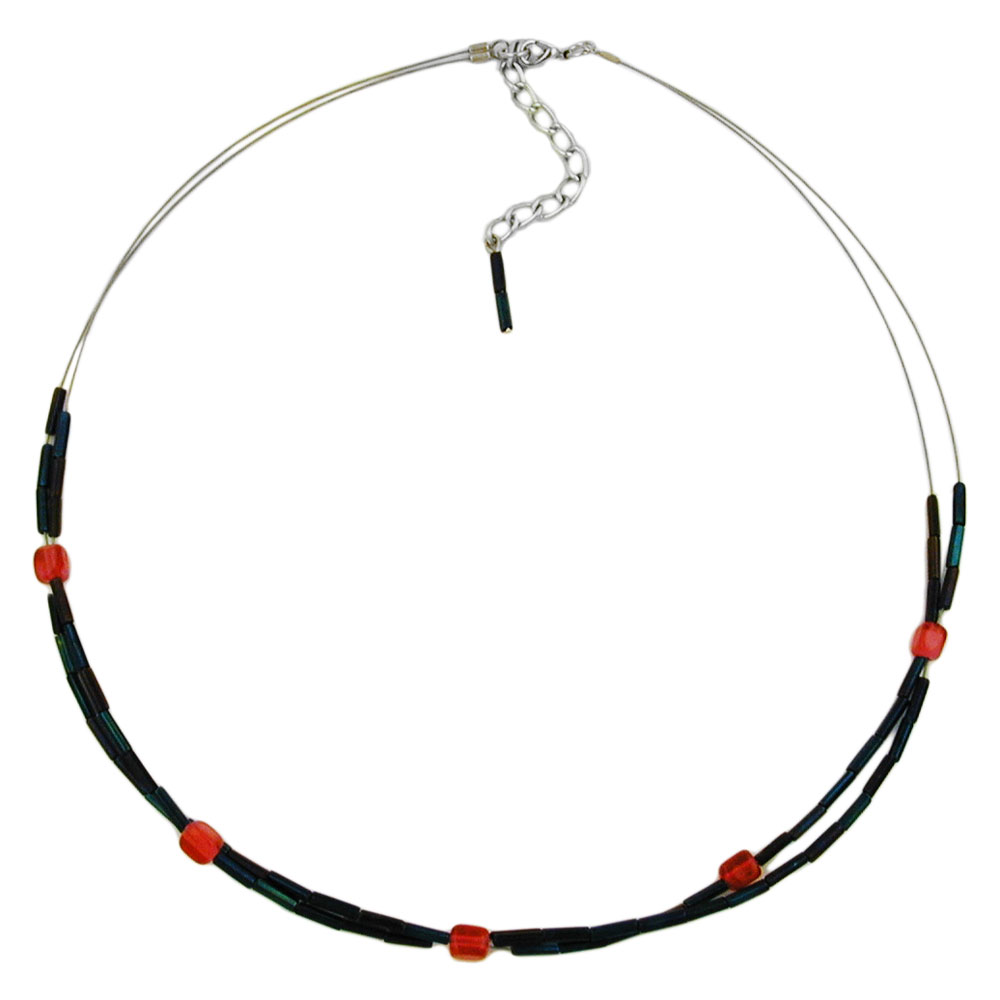 Kette Drahtkette mit Glasperlen dunkelblau und rot 45cm (Länge 45cm, blau)