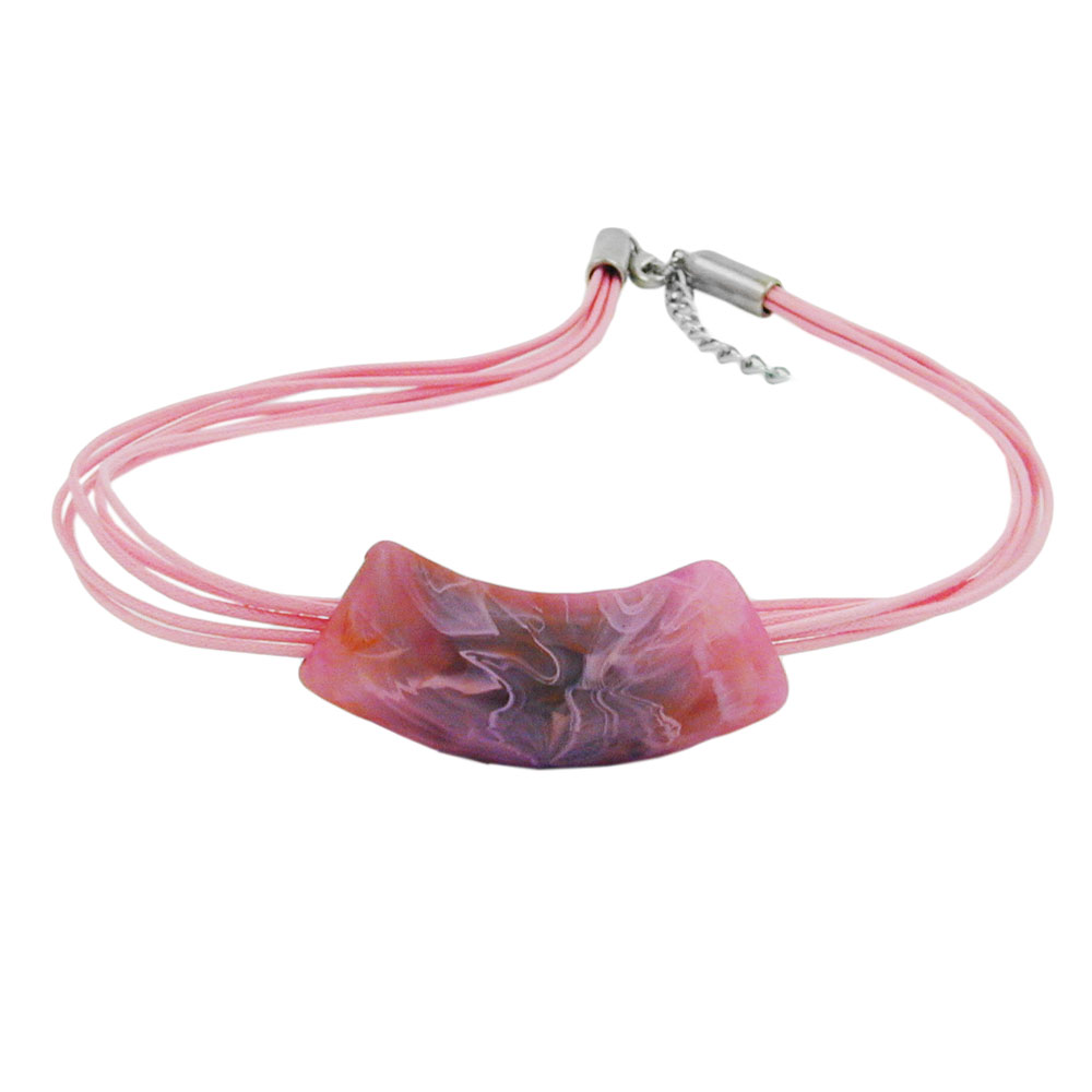 Kette 54x19mm Anhänger Rohr flach gebogen altrosa-marmoriert matt Kunststoff 45cm (Länge 45cm, rosa)