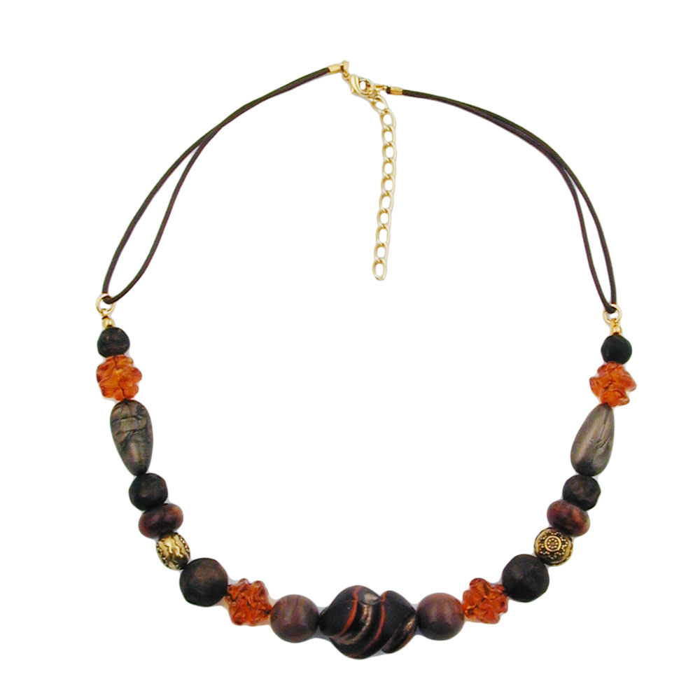 Kette Kunststoffperlen Schraubenperle braun orange mit Kordel 45cm (Länge 45cm, braun)