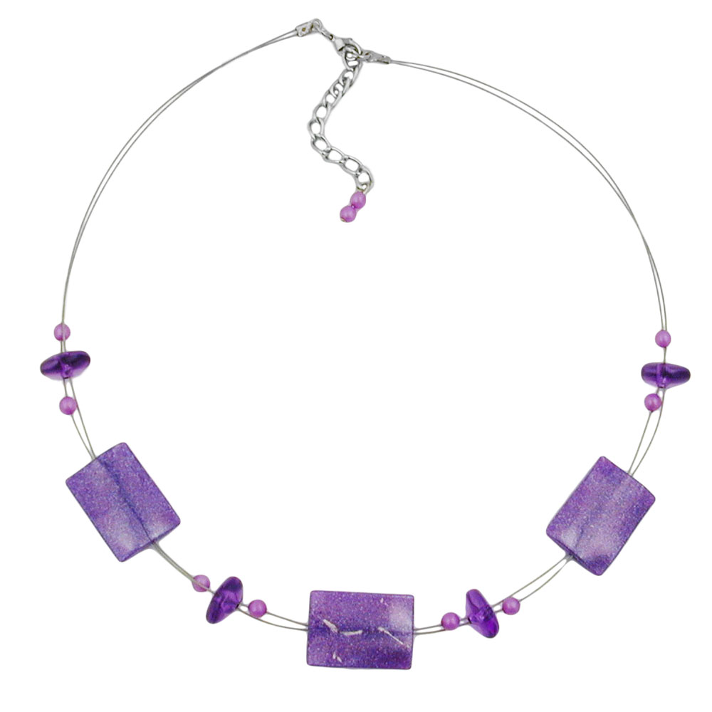 Kette Drahtkette Viereck gewellt flieder-transparent mit Flitter Kunststoffperlen 45cm (Länge 45cm, flieder - violett)