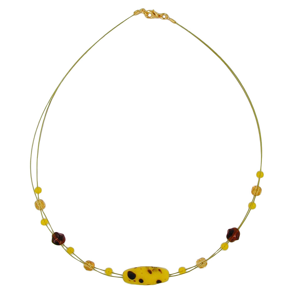 Kette Drahtkette mit Glasperlen Olive mattgelb-braun 42cm (Länge 42cm, gelb)