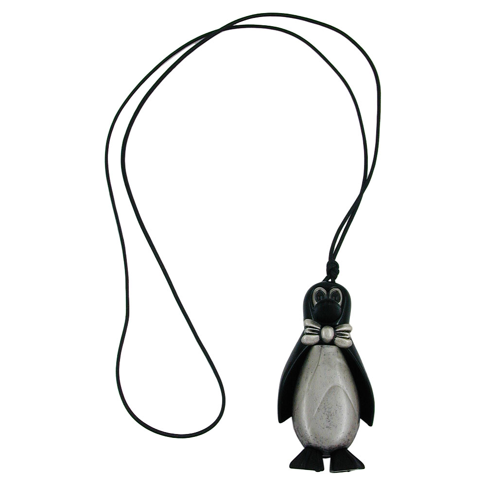 Kette 8x4x3cm Figur Pinguin schwarz-silbergrau Kunststoff 90cm (Länge 90cm, altsilber - plexi)