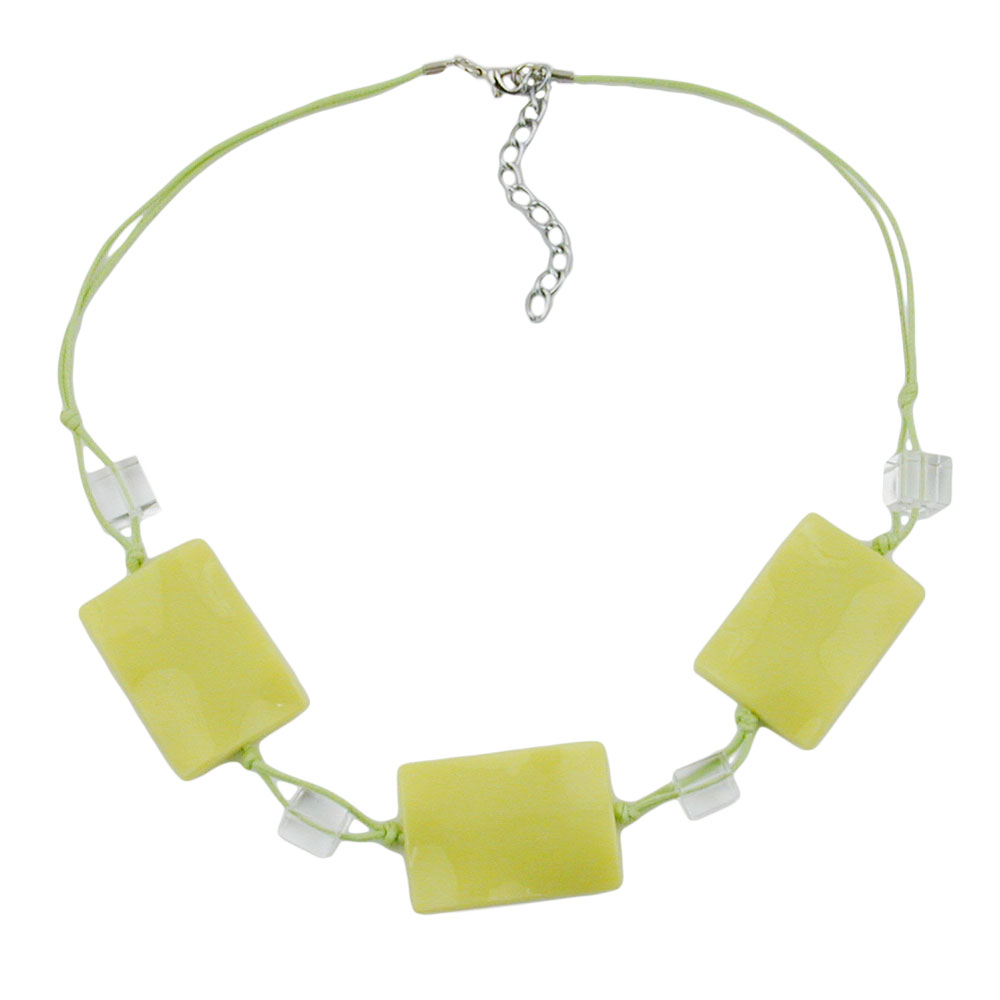 Kette 3x 35x25mm-Viereck gewellt hellgrün Kunststoffperlen Kordel 45cm (Länge 45cm, hellgrün)