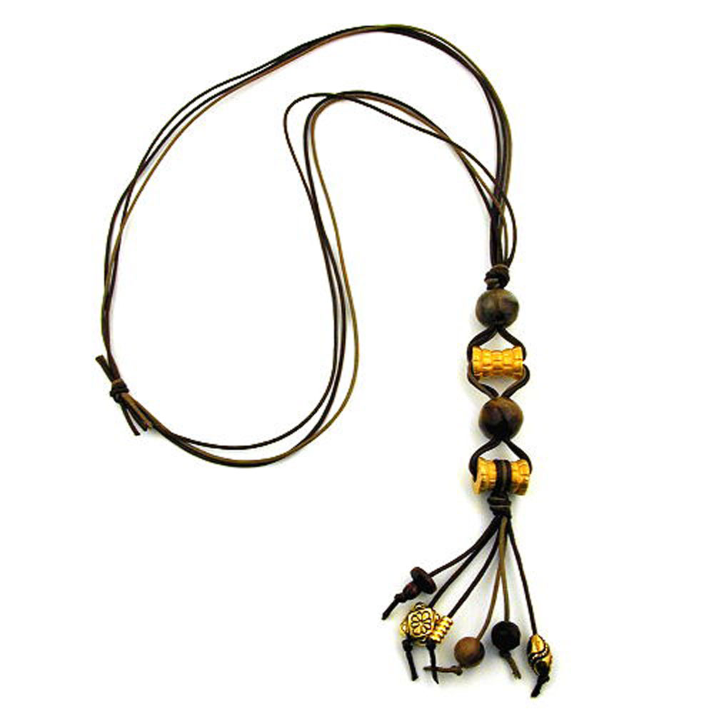 Kette 2x Walze goldfarbig braun Kordel braun-oliv 90cm (Länge 90cm)