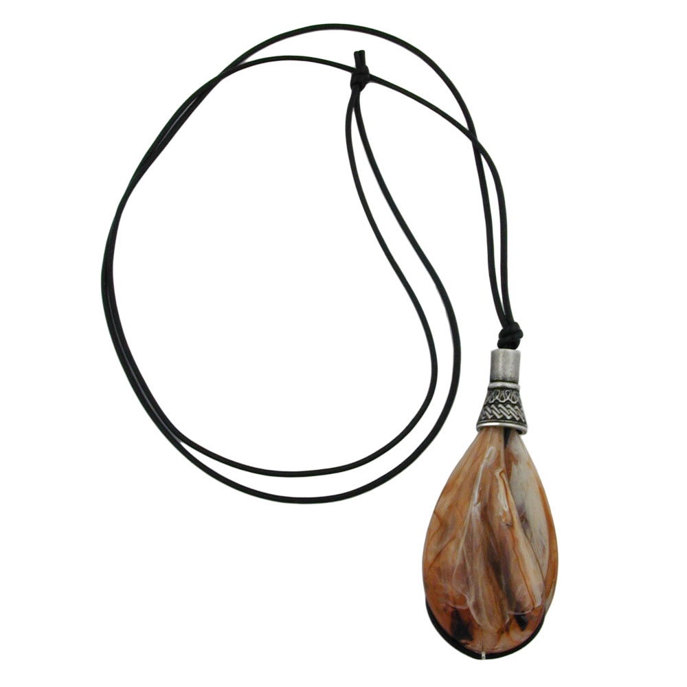 Kette 85x36mm Tropfen beige-braun-marmoriert 100cm (Länge 100cm, braun - beige)