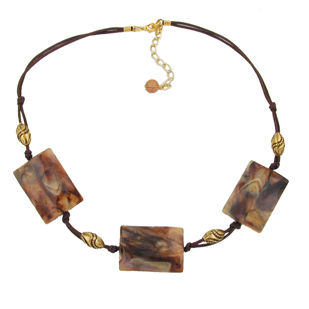 Kette 3x 35x25mm-Viereck gewellt braun-beige-marmoriert Kordel 45cm (Länge 45cm, braun - beige)
