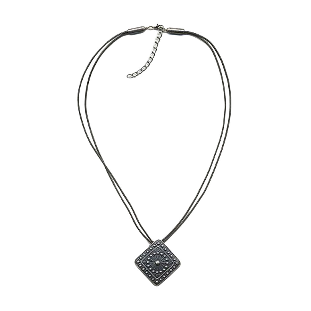 Kette Viereck Metall Ritterplatte altsilberfarben Kordel grau 50cm (Länge 50cm, altmessing-plexi)