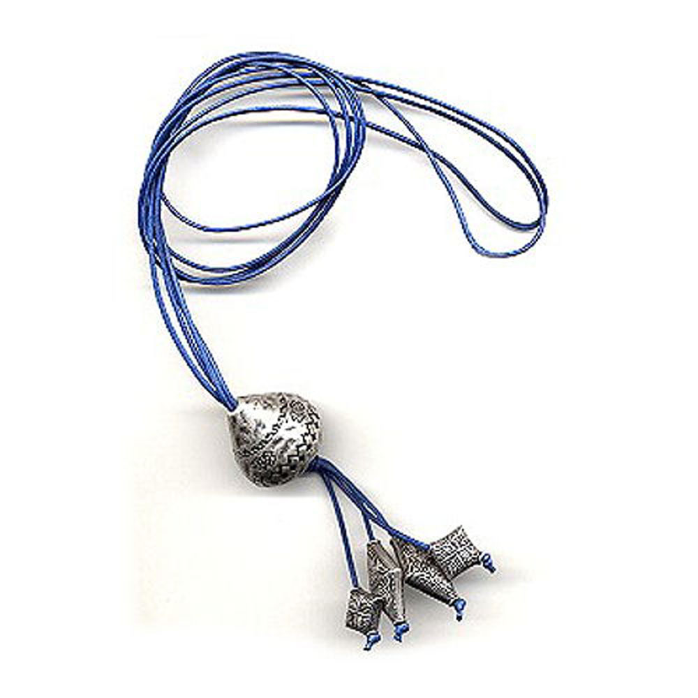 Kette 30x28mm Kegelperle Kunststoff altsilberfarben Kordel blau 100cm (Länge 100cm)