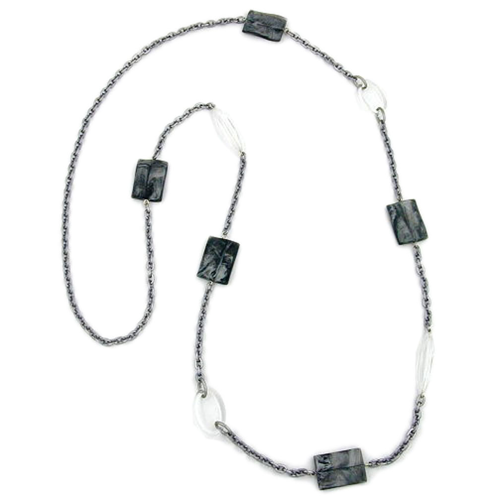 Kette 25x16mm Viereck Kunststoff silbergrau kristall Ankerkette Alu 100cm (Länge 100cm, schwarz - grau)