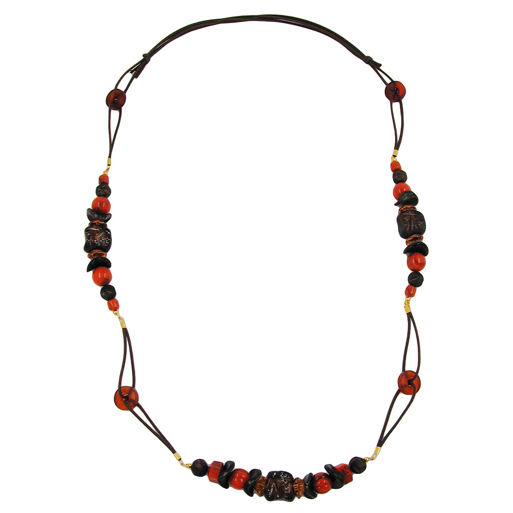 Kette Kordelkette rostbraun Kunststoffperle Steinperle braun 100cm (Länge 100cm, braun)