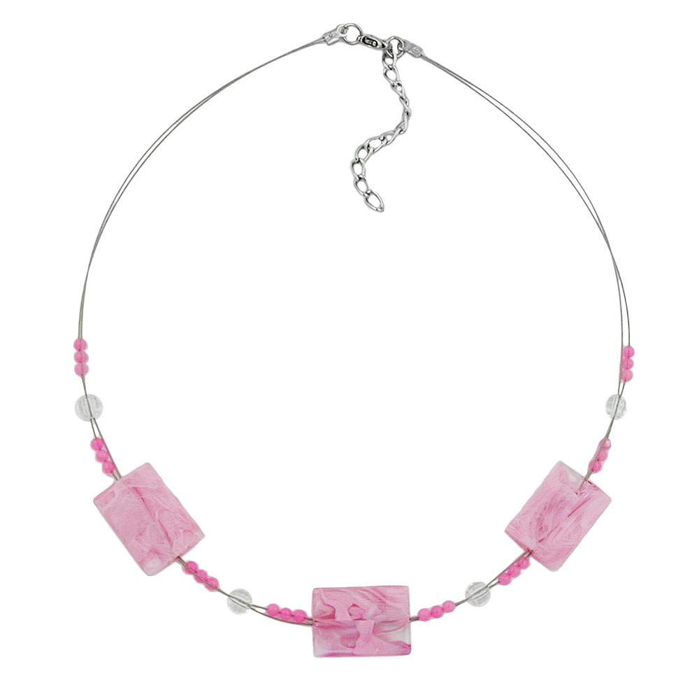 Kette Drahtkette Viereck gewellt rosa-marmoriert Kunststoffperlen 45cm (Länge 45cm, rosa)