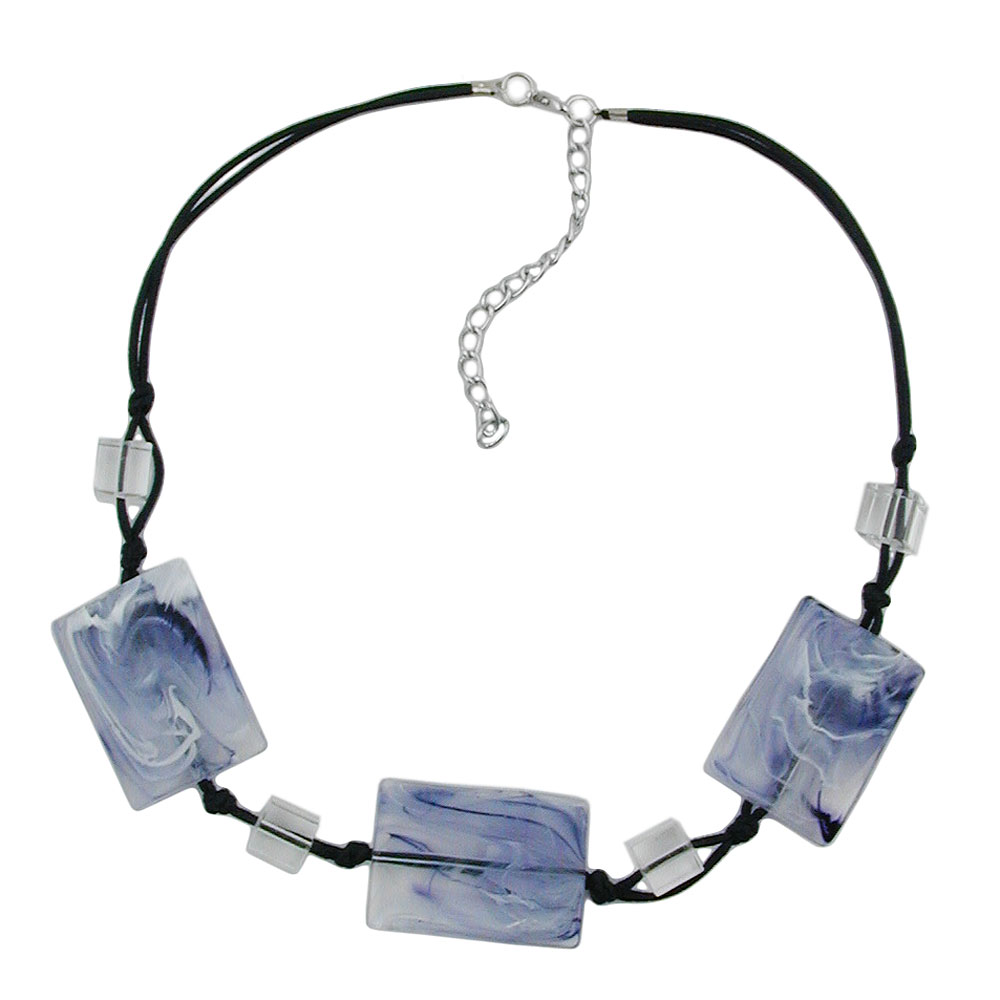 Kette 3x 35x25mm-Viereck gewellt schwarz-weiß-grau-marmoriert Kordel 45cm (Länge 45cm, grau - weiß)