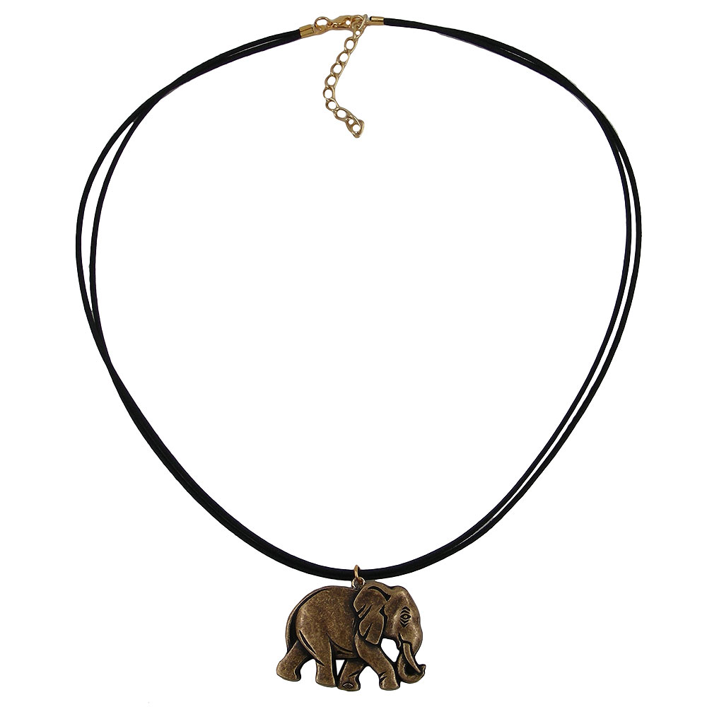 Kette 38x28x6mm Elefant Kunststoff altmessingfarben Kordel schwarz 50cm (Länge 50cm, altmessing-plexi)