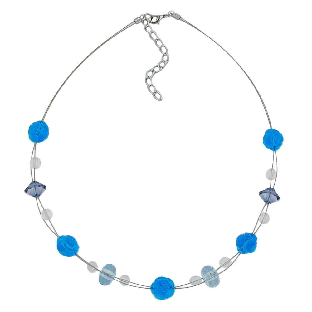 Kette Drahtkette Blumenperle türkis aqua Kunststoffperlen 45cm (Länge 45cm, türkis)