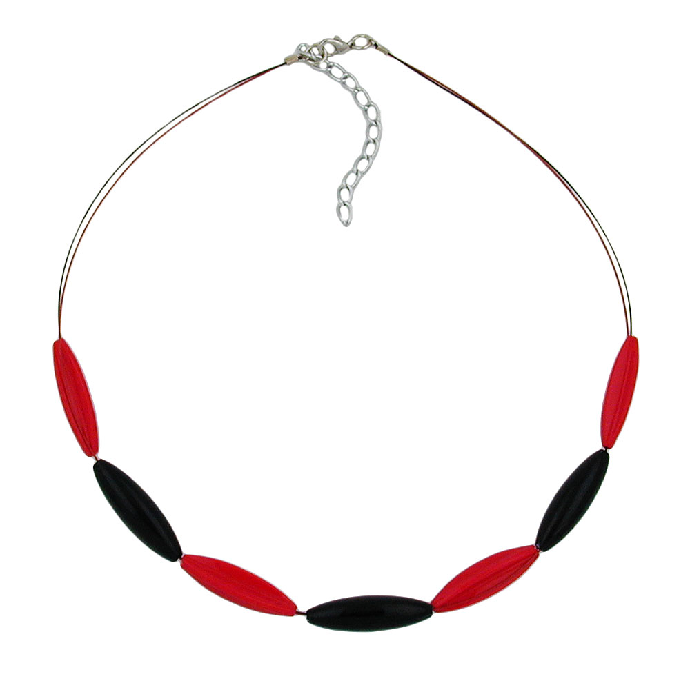 Kette Drahtkette Rillenoliven schwarz und rot Kunststoffperlen 45cm (Länge 45cm, rot - schwarz)