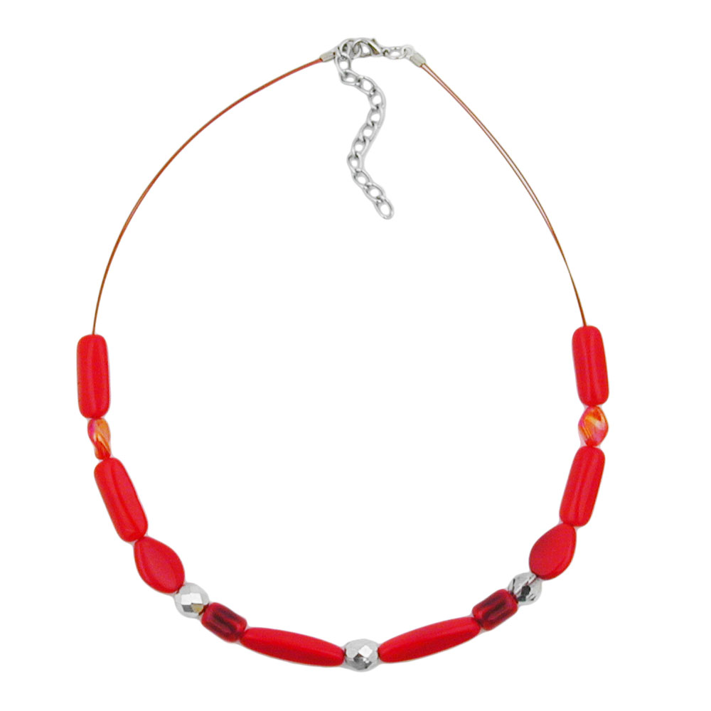 Kette Drahtkette mit Glasperlen rot-geflammt 42cm (Länge 42cm, rot)