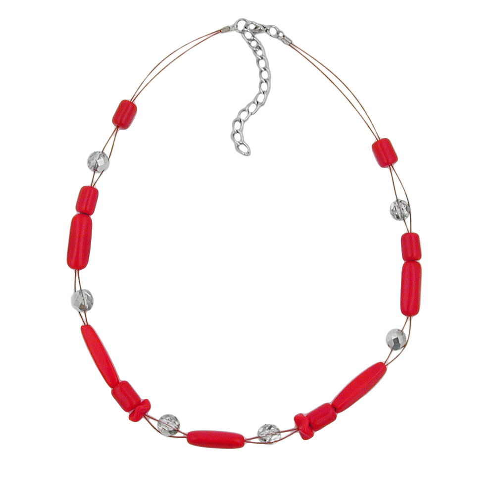Kette Drahtkette mit Glasperlen Olive rot und kristall silber-verspiegelt 45cm (Länge 42cm, rot)