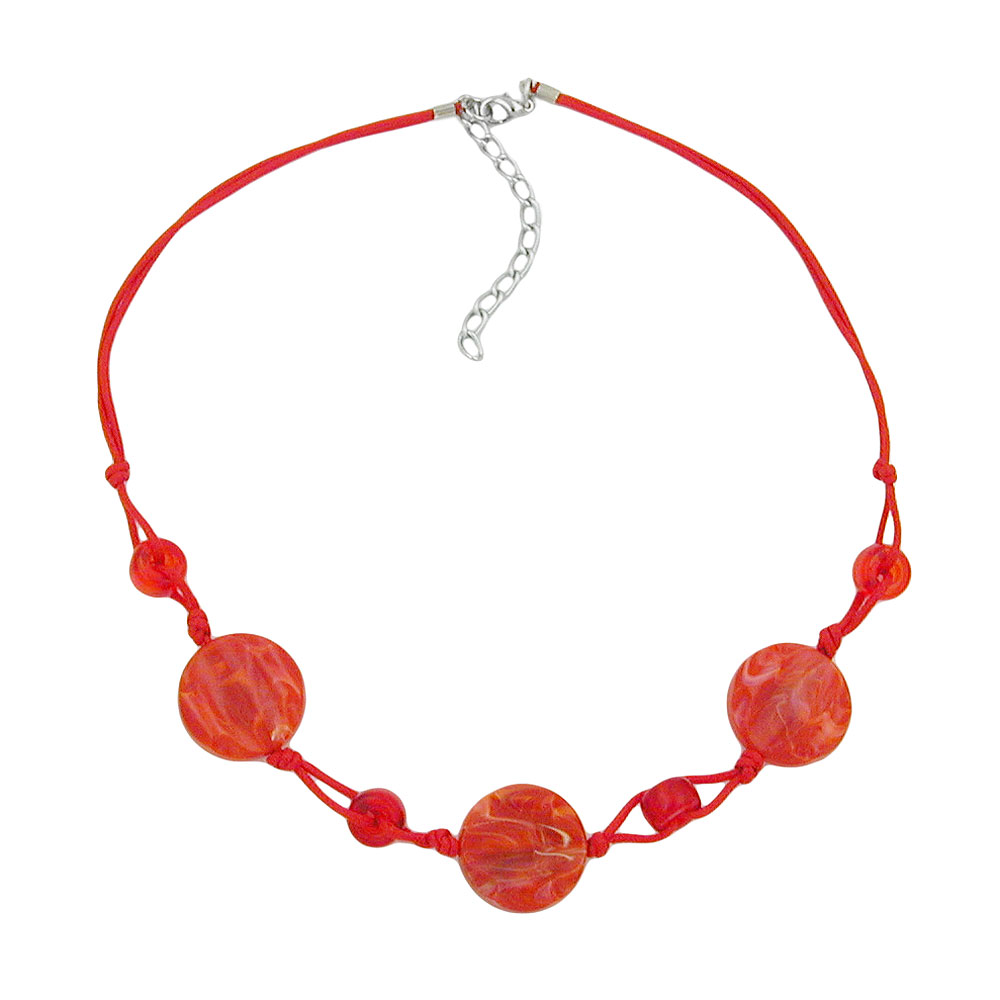 Kette 3x Scheibe Kunststoff hellrot-marmoriert Kordel rot 45cm (Länge 45cm, rot)