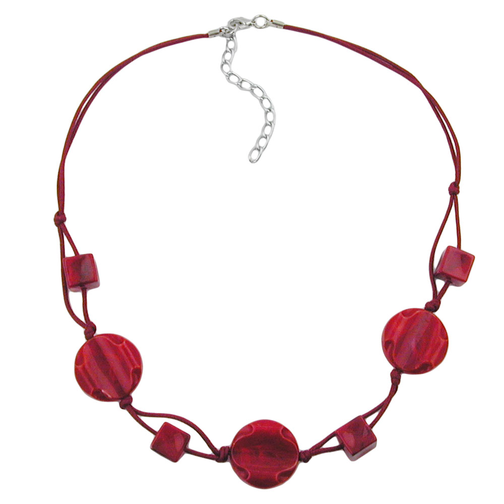 Kette 3x Scheibe Kunststoff dunkelrot-marmoriert Kordel weinrot 45cm (Länge 45cm, rot)