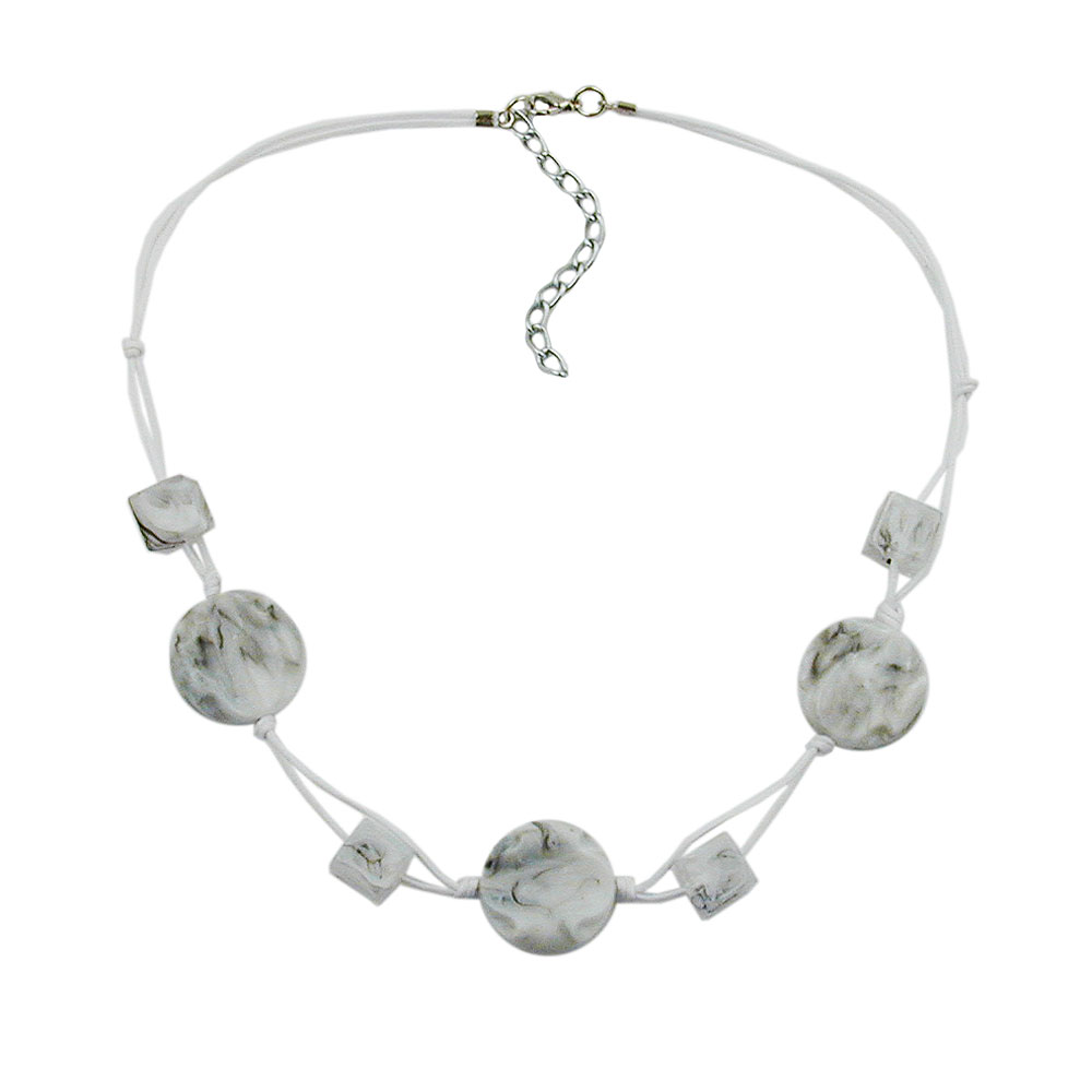 Kette 3x Scheibe Kunststoff weiß-grau-marmoriert Kordel weiß 45cm (Länge 45cm, grau - weiß)