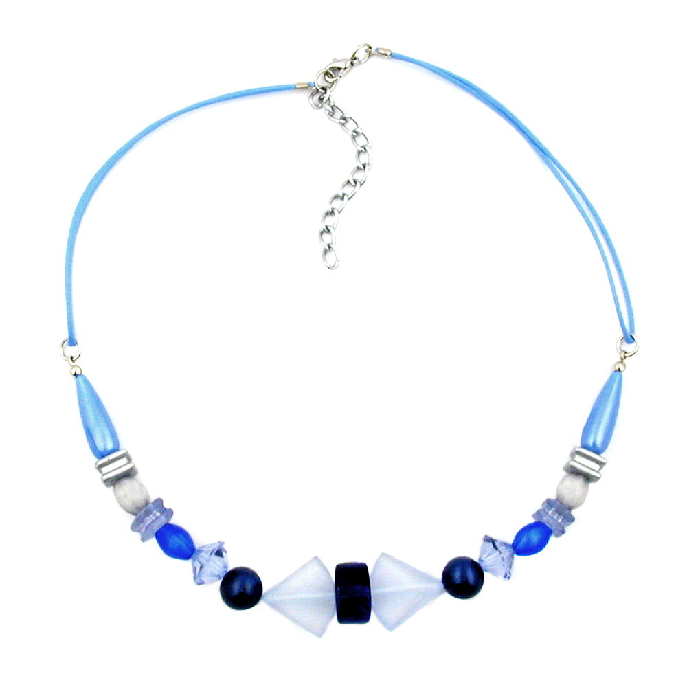 Kette Kunststoffperlen hellblau-stahlblau mit Kordel hellblau 42cm (Länge 42cm, hellblau)