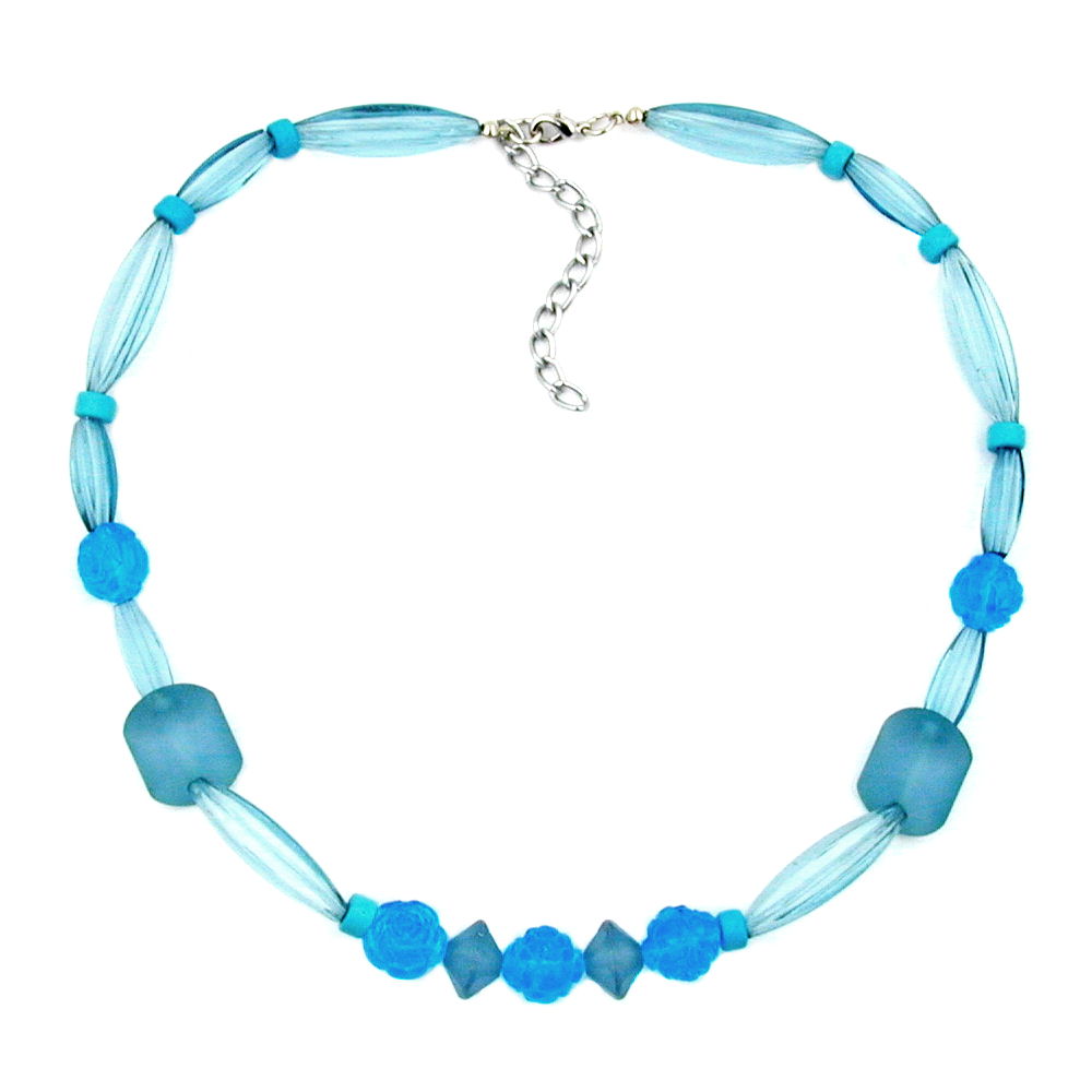 Kette Blumenperlen blau-türkis-transparent Kunststoff 45cm (Länge 45cm, türkis)