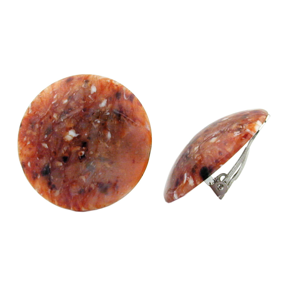 Clip Ohrring 30mm rotbraun-schwarz-weiß glänzend Kunststoff-Bouton (rostbraun)