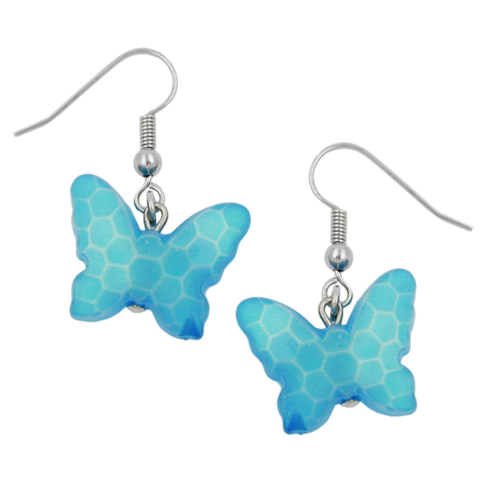 Ohrhaken Ohrhänger Ohrringe 32x16mm Schmetterling mit Schliff Kunststoffperle türkisblau (türkis)