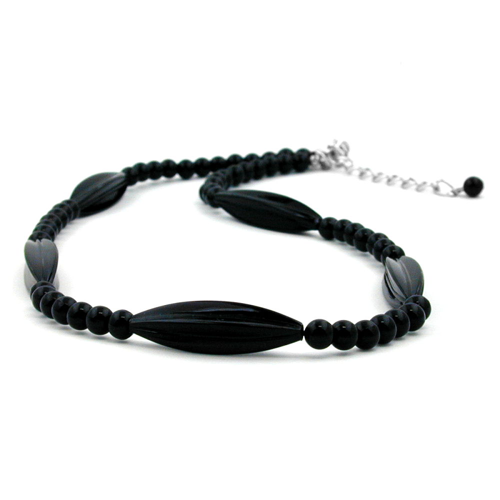 Kette 30x9mm Rillenolive Kunststoff schwarz glänzend 42cm (Länge 42cm, natur)