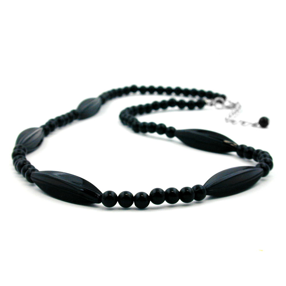 Kette 30x9mm Rillenolive Kunststoff schwarz glänzend 50cm (Länge 50cm, natur)