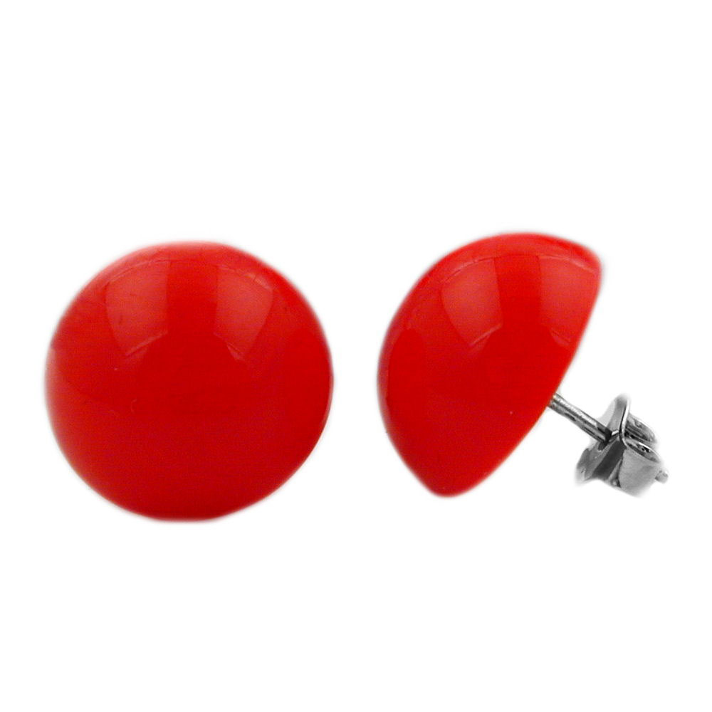 Ohrstecker Ohrring 13mm satt-rot-glänzend Kunststoff halbrund gewölbt (rot)