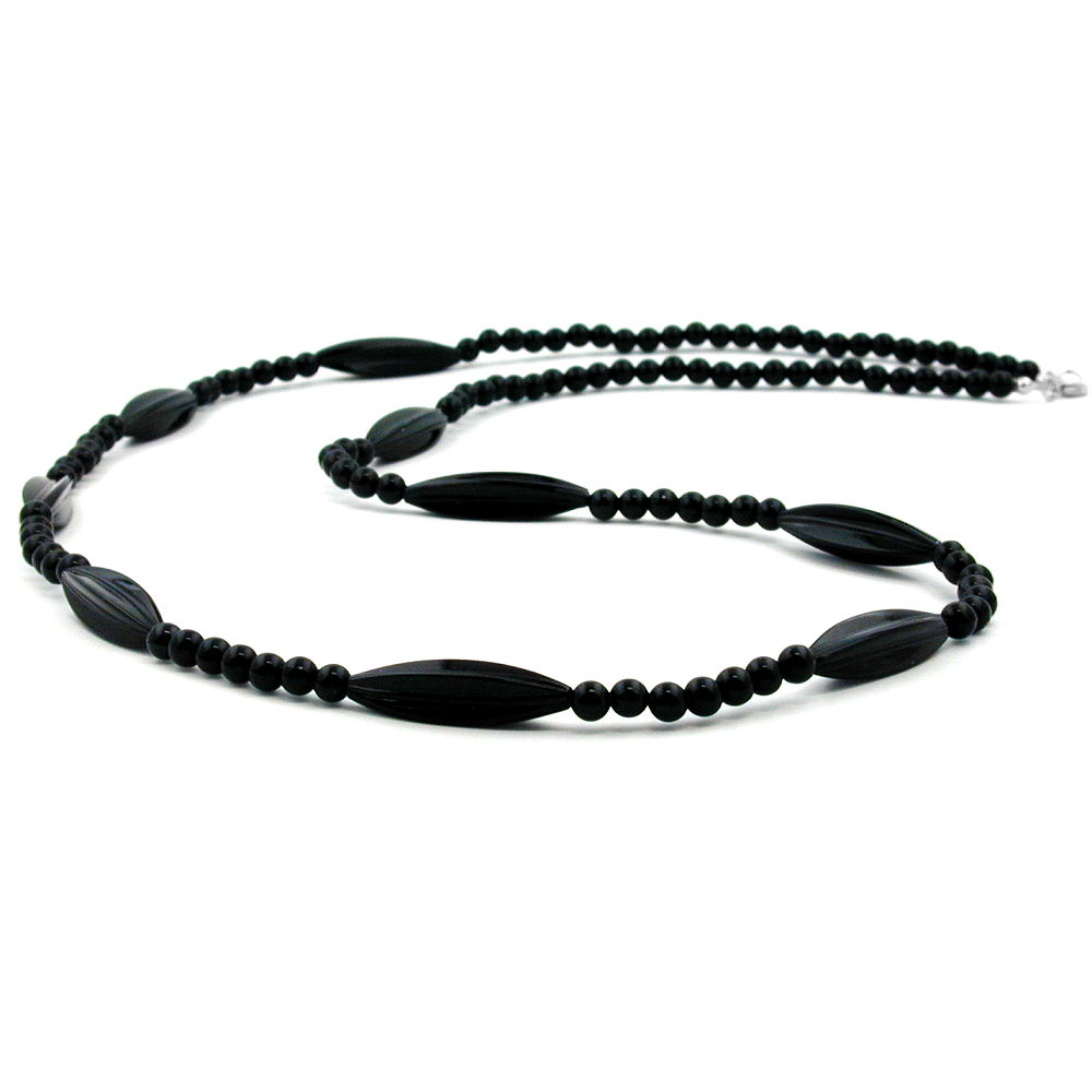 Kette 30x9mm Rillenolive Kunststoff schwarz glänzend 80cm (Länge 80cm, schwarz)
