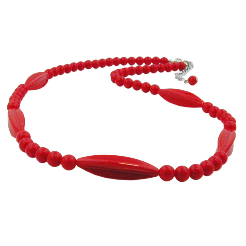 Kette Rillenolive und Perle rot Kunststoff Verschluss silberfarbig 50cm (Länge 50cm, rot)