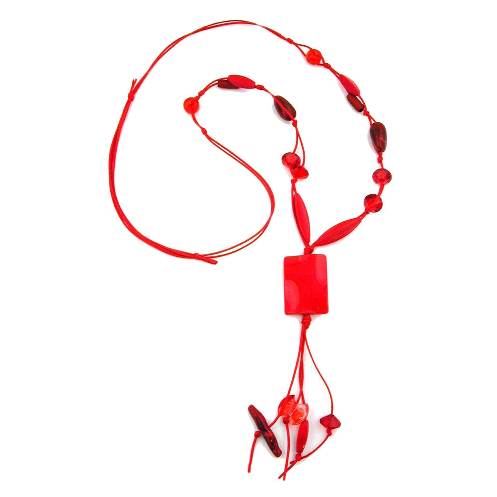 Kette 35x25mm Viereck Kunststoff gewellt rot Kordel rot 100cm (Länge 100cm, rot)