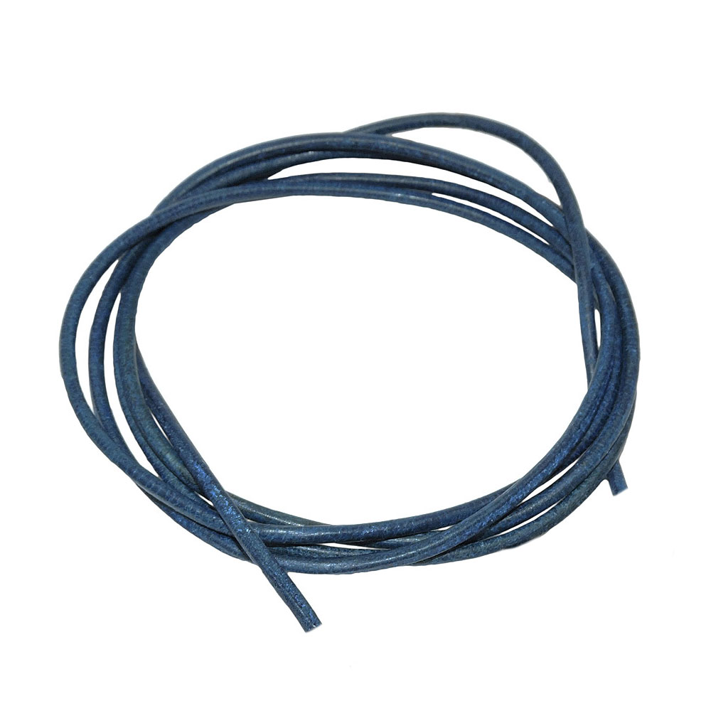 Lederband rund Rindleder 2mm blau gefärbt ca. 1m (Länge 100cm, dunkelblau)