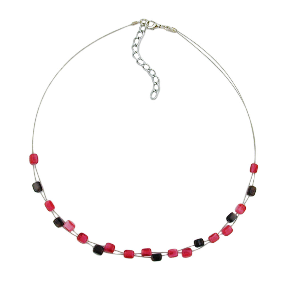 Kette Drahtkette mit Glasperlen Würfel rosa und braun 42cm (Länge 42cm, rosa)
