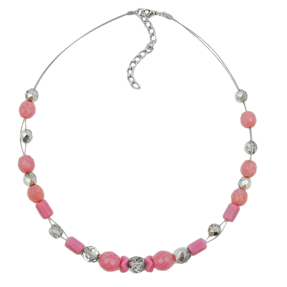 Kette Drahtkette mit Glasperlen Facettenkugel rosa und kristall silber-verspiegelt 42cm (Länge 42cm, rosa)