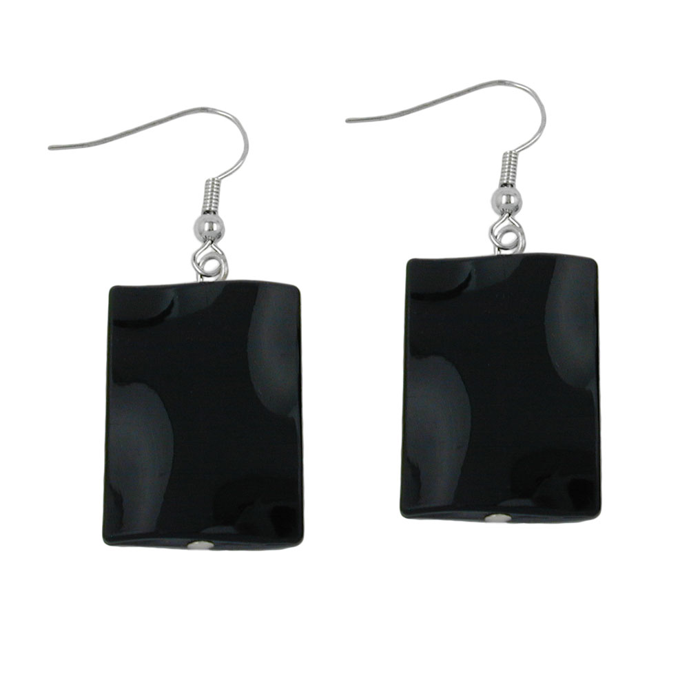 Ohrhaken Ohrhänger Ohrringe 45x17mm Viereck Kunststoff gewellt schwarz glänzend (schwarz)