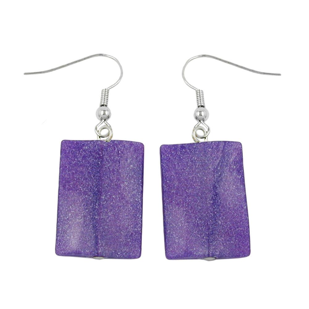 Ohrhaken Ohrhänger Ohrringe 45x17mm Viereck Kunststoff gewellt flieder-flitter (flieder - violett)