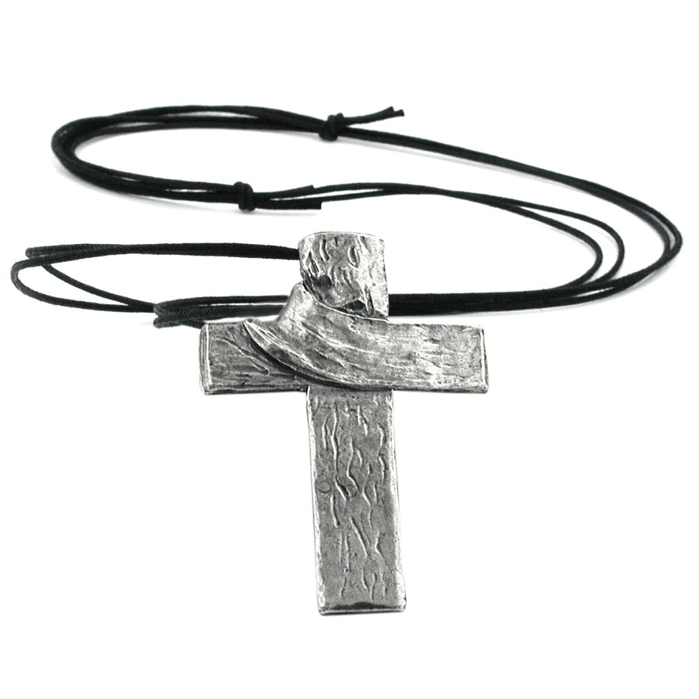 Kette 77x53mm Zinn-Anhänger Kreuz mit Tuch 110cm (Länge 110cm)