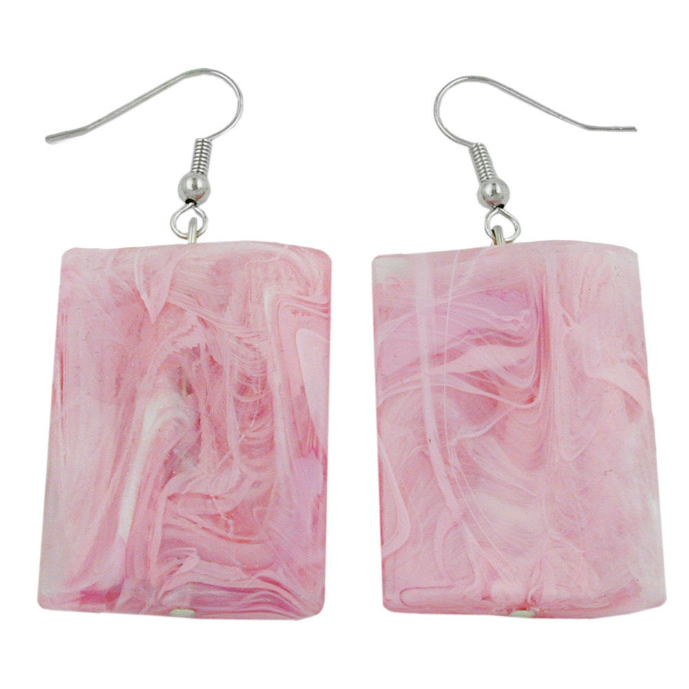 Ohrhaken Ohrhänger Ohrringe 56x25mm Viereck Kunststoff gewellt rosa-marmoriert (rosa)