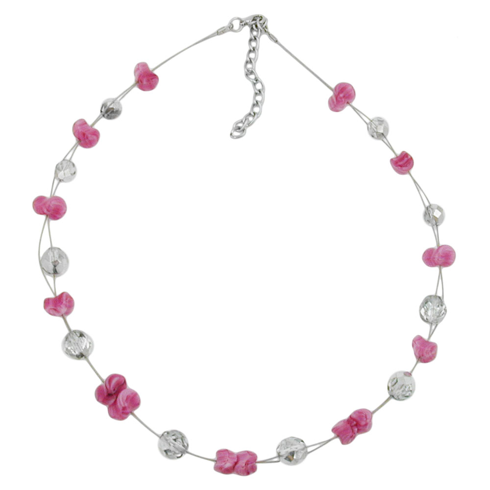 Kette Drahtkette mit 12x7mm Glasperlen altrosa und silber-verspiegelt 42cm (Länge 42cm, rosa)
